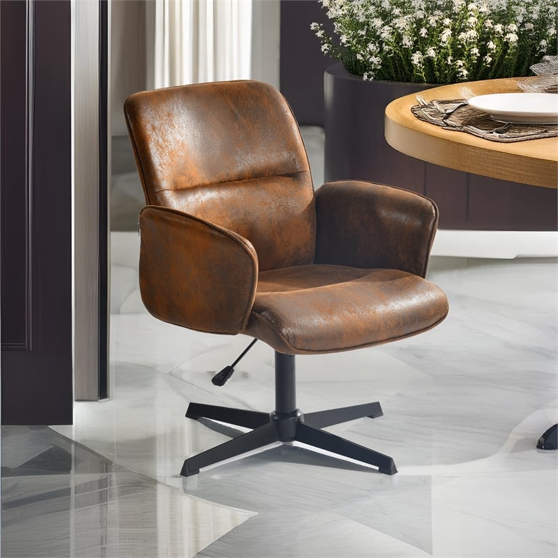 Homycasa Home Office Adjustable Swivel Task Chair in Brown Suede