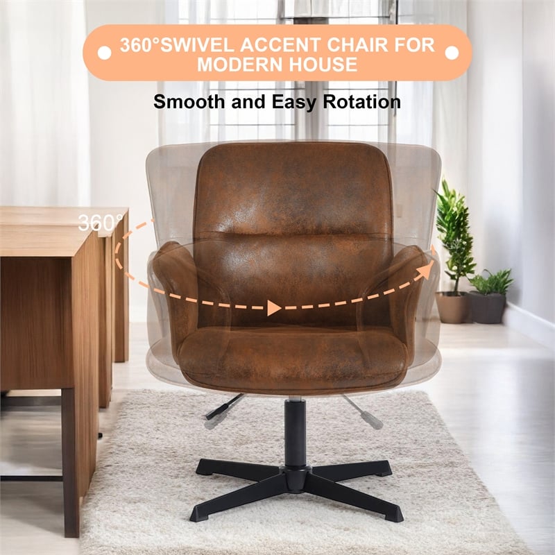 Homycasa Home Office Adjustable Swivel Task Chair in Brown Suede