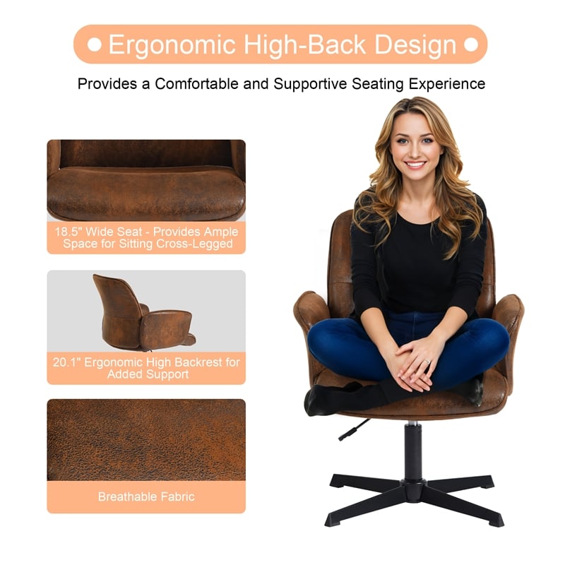Homycasa Home Office Adjustable Swivel Task Chair in Brown Suede
