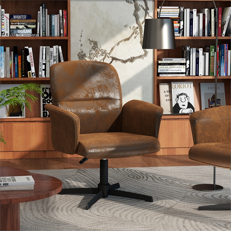 Homycasa Home Office Adjustable Swivel Task Chair in Brown Suede