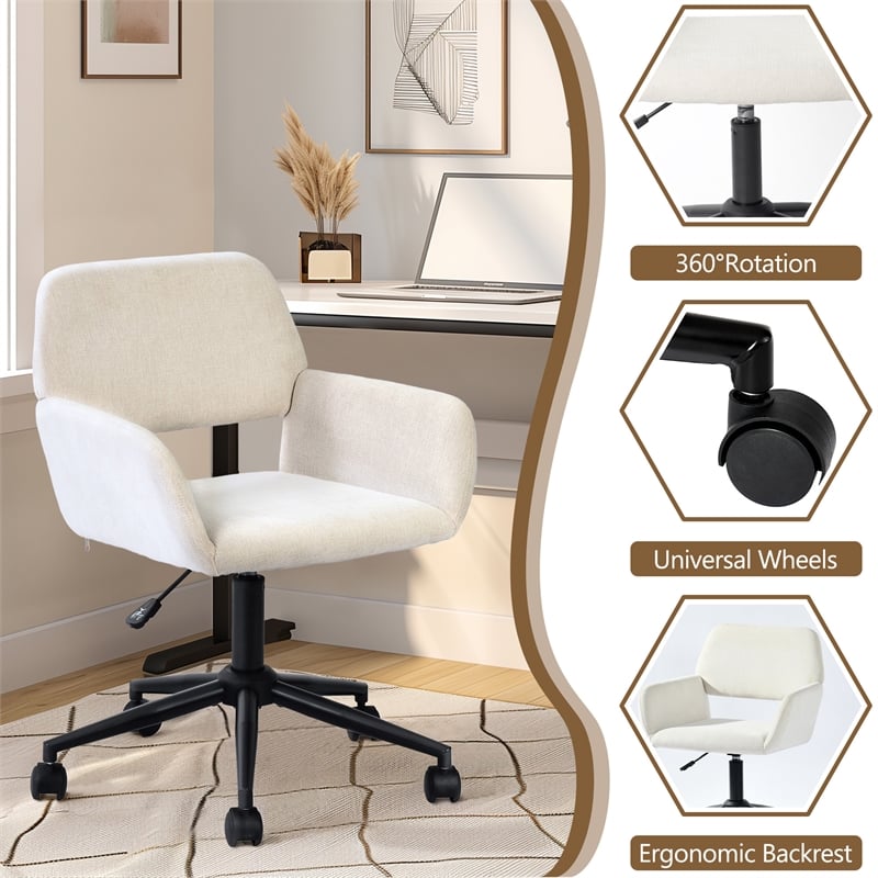 Homycasa Beige Home Office Chair with Wheels Adjustable Metal Swivel Task Chair