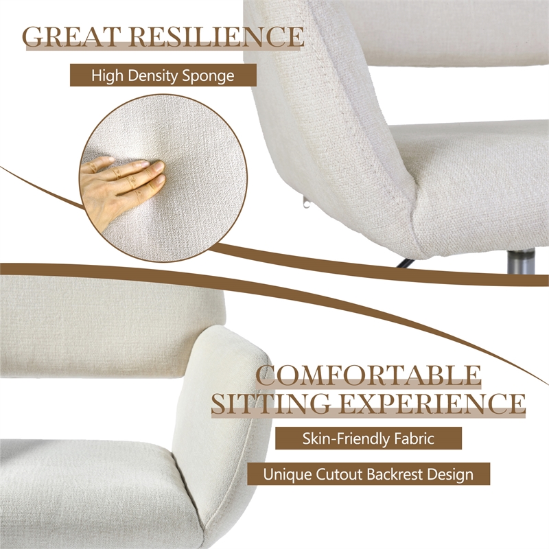 Homycasa Beige Home Office Chair with Wheels Adjustable Metal Swivel Task Chair