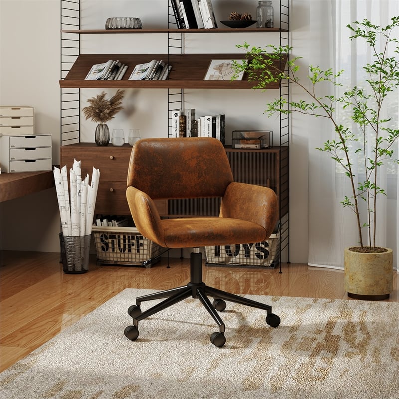 Homycasa Home Office Adjustable Metal Swivel Task Chair w/Wheels in Brown