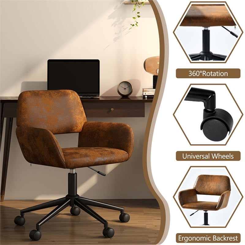 Homycasa Home Office Adjustable Metal Swivel Task Chair w/Wheels in Brown