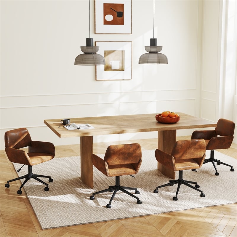 Homycasa Home Office Adjustable Metal Swivel Task Chair w/Wheels in Brown