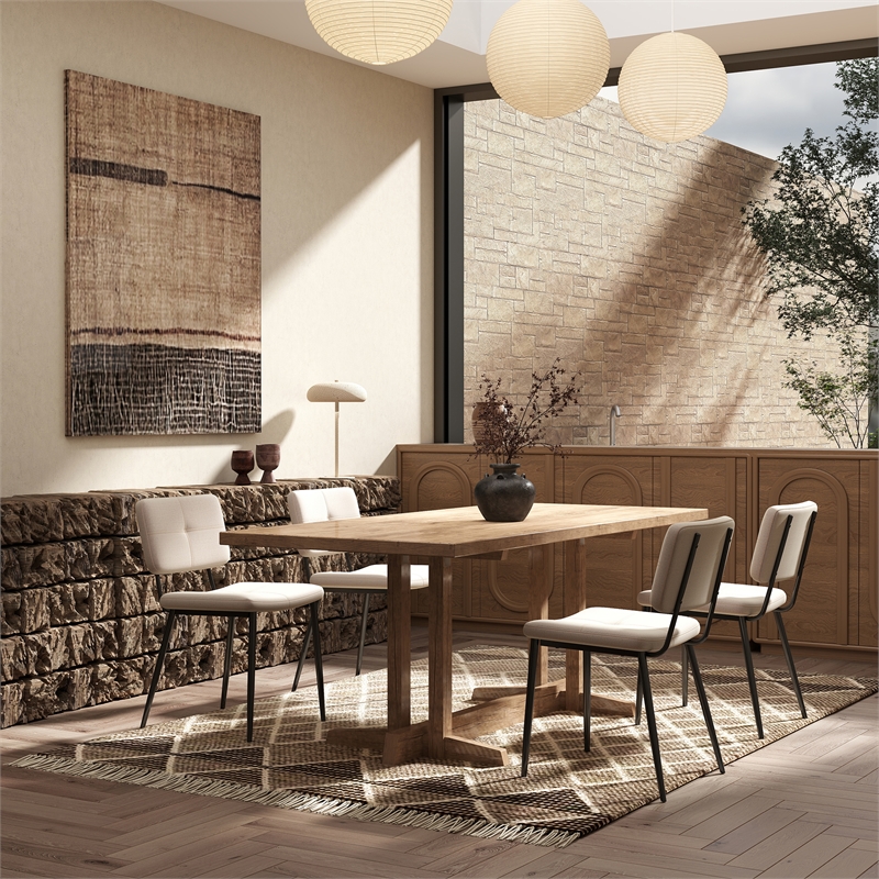Homycasa Dining Chairs Set of 4 Upholstered Fabric Seat with Metal Legs Beige