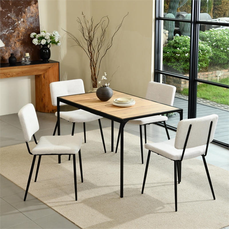 Homycasa Dining Chairs Set of 4 Upholstered Fabric Seat with Metal Legs Beige