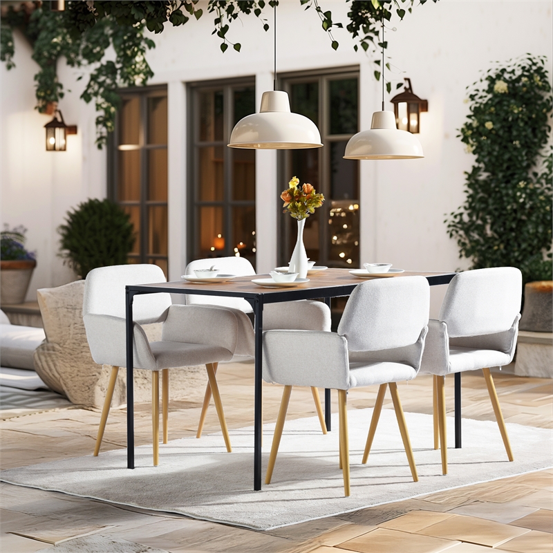 Homycasa Dining Chairs Set of 2 Upholstered Seat with Arms Metal Legs Beige