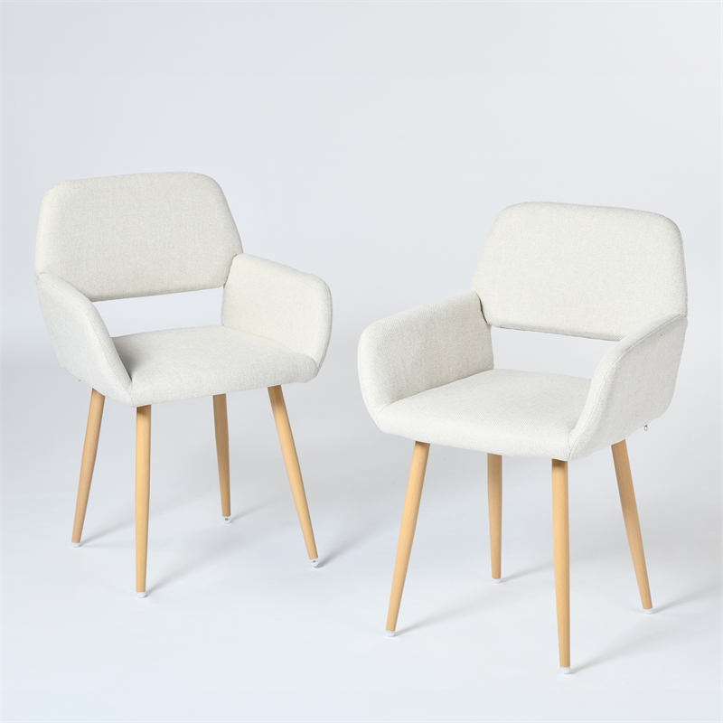 Homycasa Dining Chairs Set of 2 Upholstered Seat with Arms Metal Legs Beige