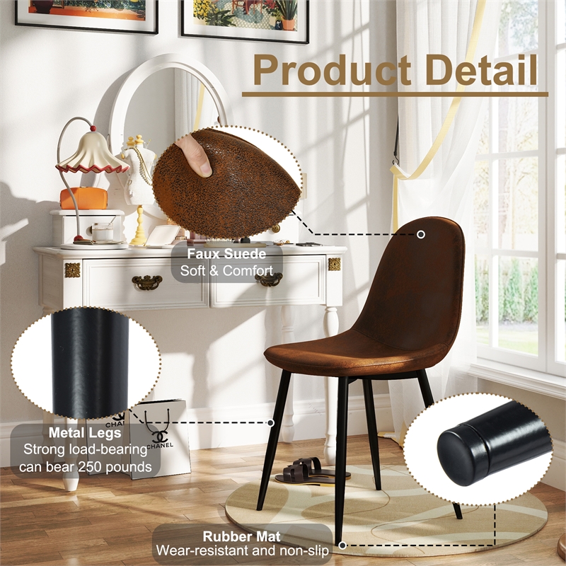 Homycasa Dining Chairs Set of 4 Upholstered Seat with Black Metal Legs Brown