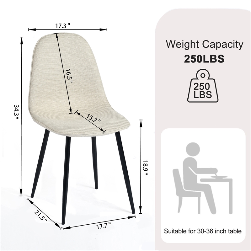 Homycasa Dining Chairs Set of 4 Upholstered Seat with Black Metal Legs Khaki