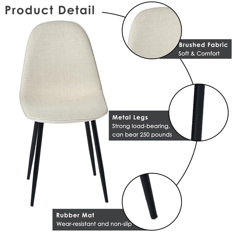 Homycasa Dining Chairs Set of 4 Upholstered Seat with Black Metal Legs Khaki