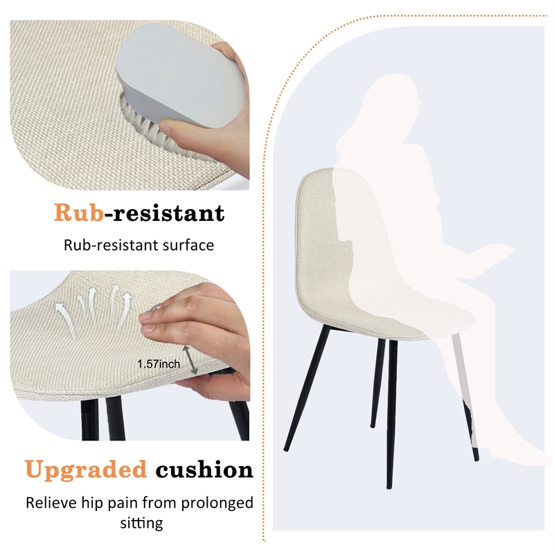 Homycasa Dining Chairs Set of 4 Upholstered Seat with Black Metal Legs Khaki