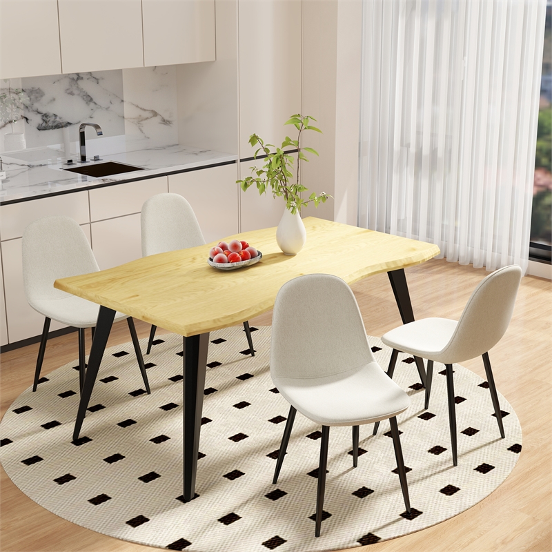 Homycasa Dining Chairs Set of 4 Upholstered Seat with Black Metal Legs Khaki