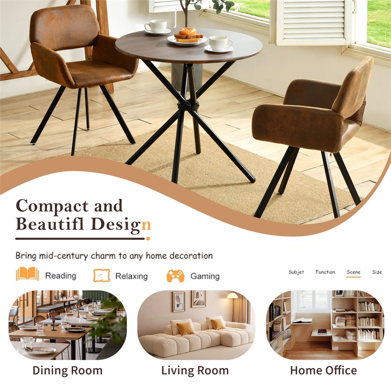 Homycasa Swivel Dining Chairs Set of 2 Upholstered Seat Square Metal Leg Brown