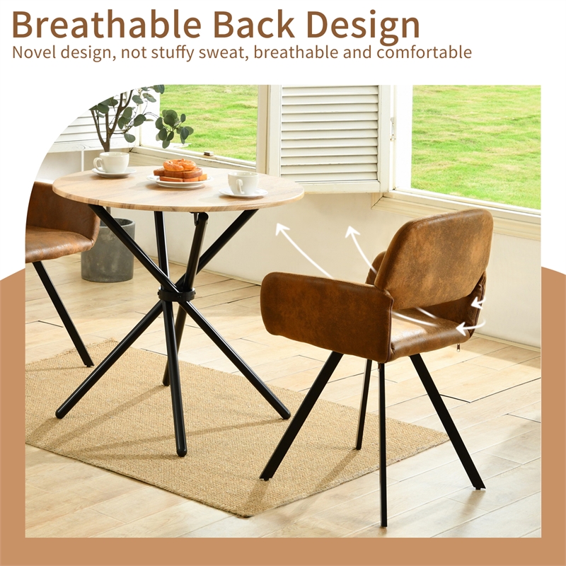 Homycasa Swivel Dining Chairs Set of 2 Upholstered Seat Square Metal Leg Brown