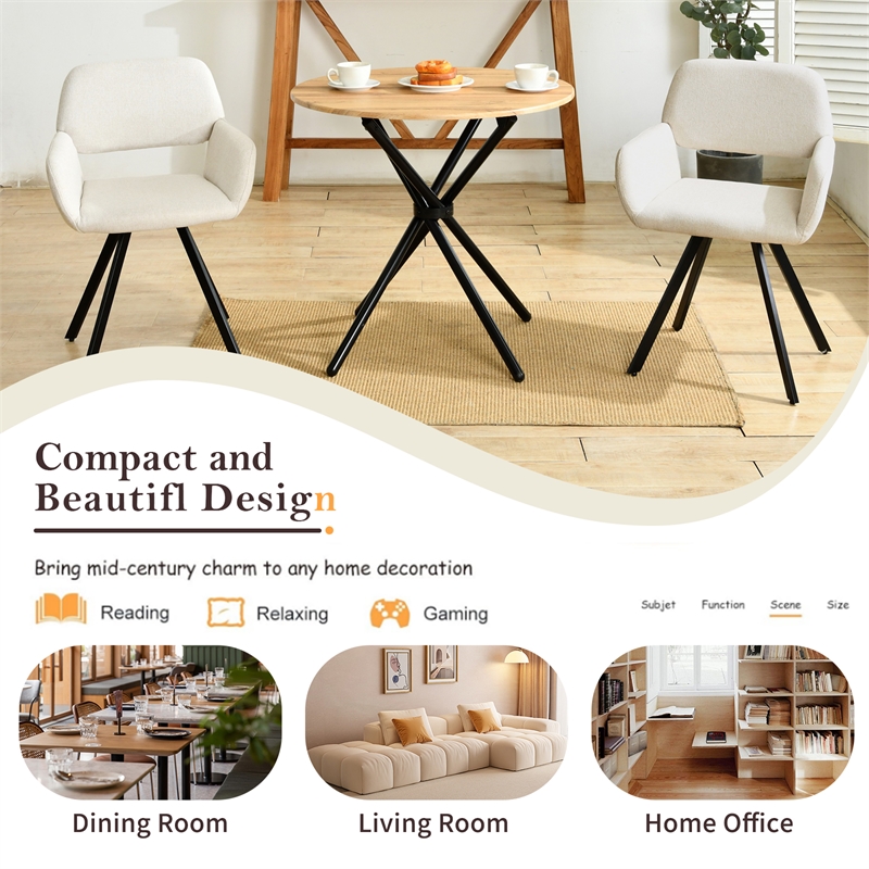 Homycasa Upholstered Swivel Dining Chair in Beige/Metal Legs (Set of 2)