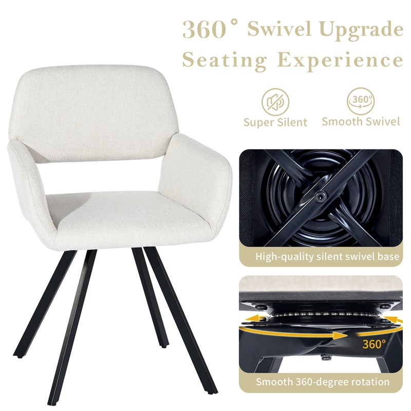 Homycasa Upholstered Swivel Dining Chair in Beige/Metal Legs (Set of 2)