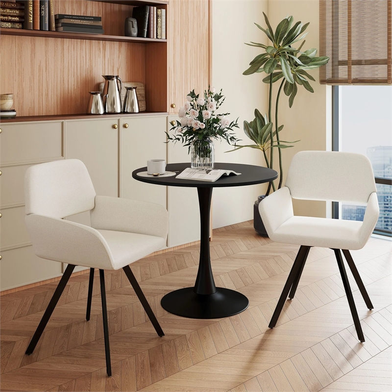 Homycasa Upholstered Swivel Dining Chair in Beige/Metal Legs (Set of 2)