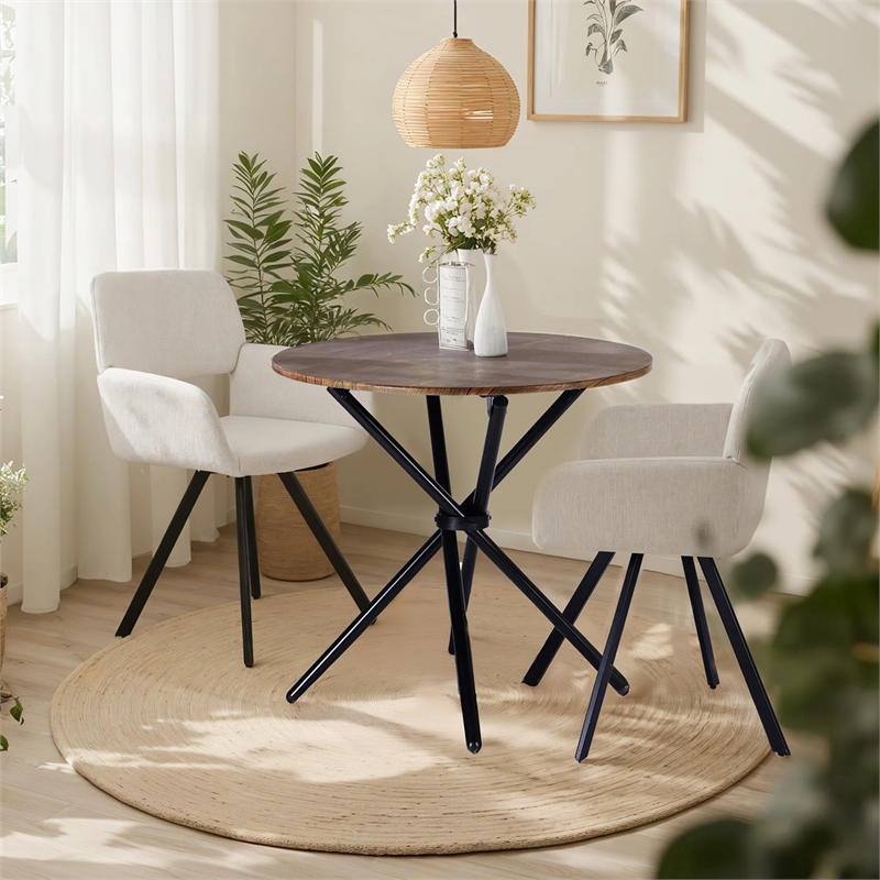 Homycasa Upholstered Swivel Dining Chair in Beige/Metal Legs (Set of 2)