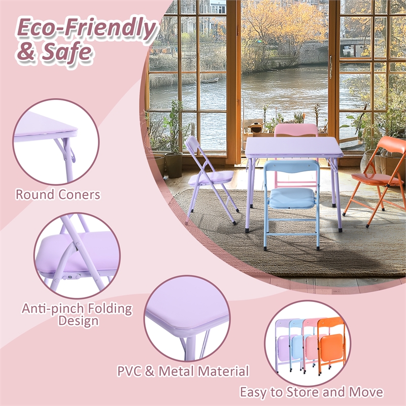 Homycasa 4-Piece Kids Table Chair Set Pink Blue for Play Dining Metal Frame