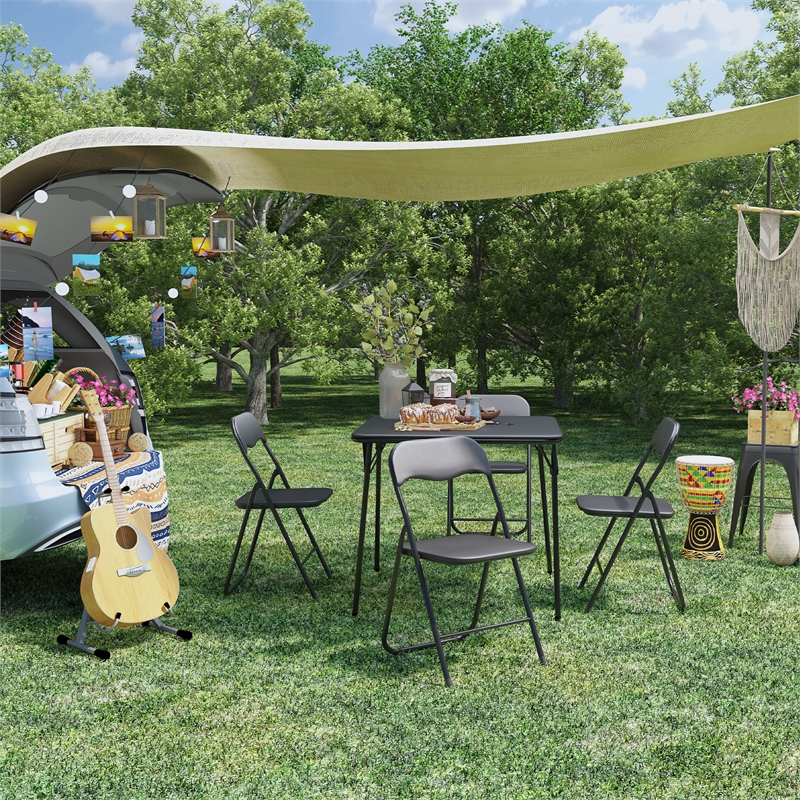 Homycasa Folding Chairs Set of 6 Black PVC Upholstered Durable Steel Frame