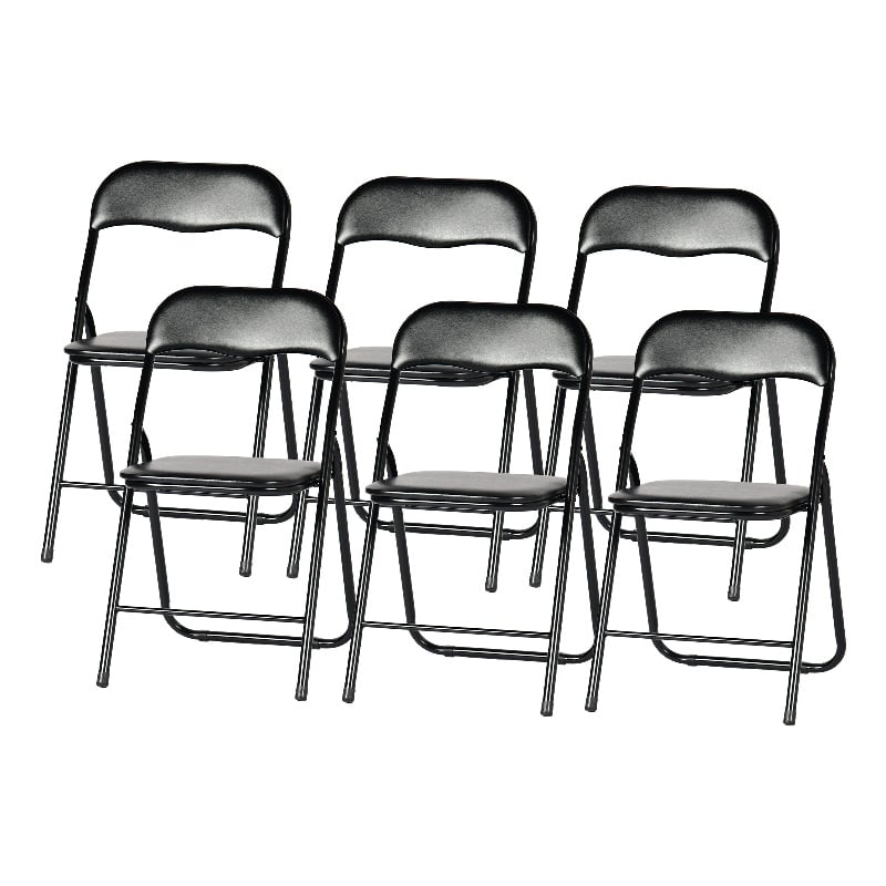 Homycasa Folding Chairs Set of 6 Black PVC Upholstered Durable Steel Frame