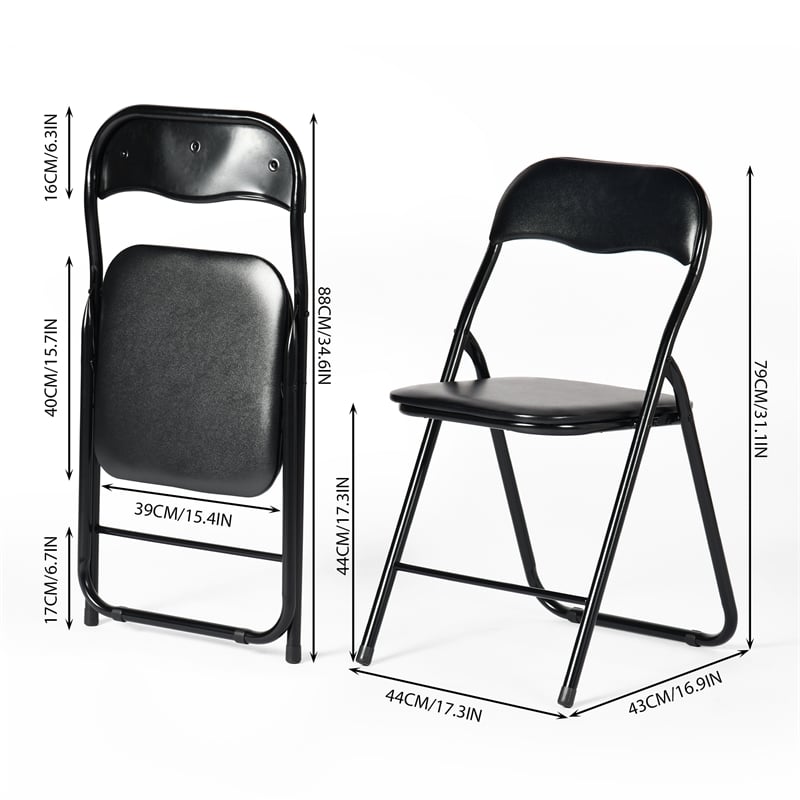 Homycasa Folding Chairs Set of 2 Black PVC Upholstered Durable Steel Frame