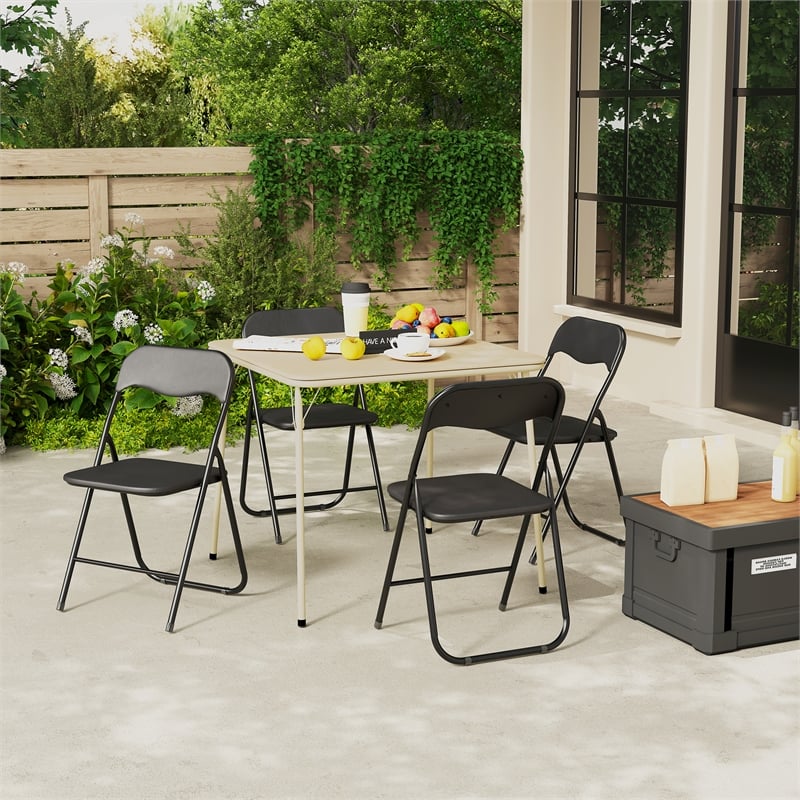 Homycasa Folding Chairs Set of 2 Black PVC Upholstered Durable Steel Frame