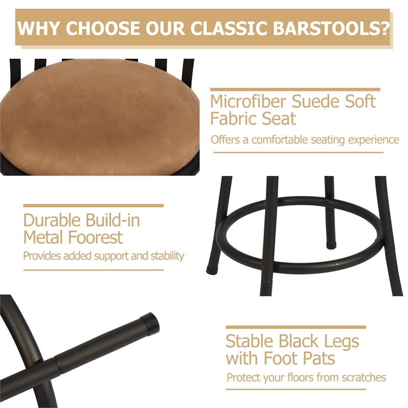 Homycasa Metal Bar Stools for Home with Adjustable Leg Set of 3 Brown
