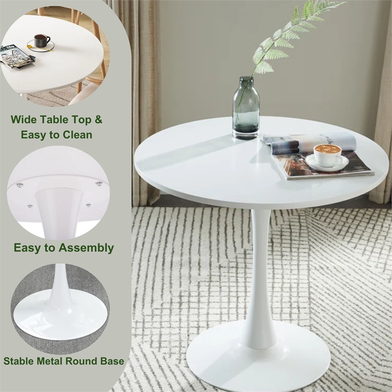 Homycasa Stylish White Round Dining Table with MDF Top