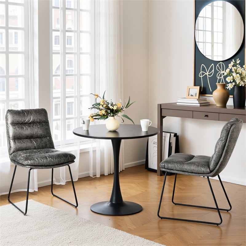Homycasa Modern Black Dining Table with Round MDF Top