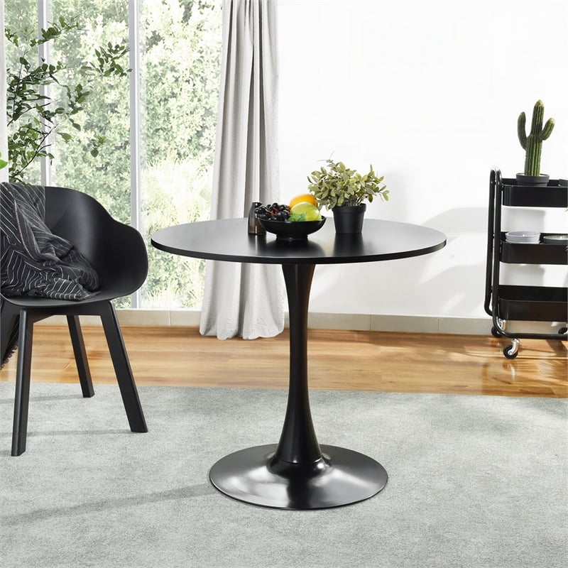 Homycasa Modern Black Dining Table with Round MDF Top