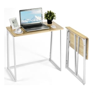 Homycasa Foldable Oak Home Office Desk with MDF Top