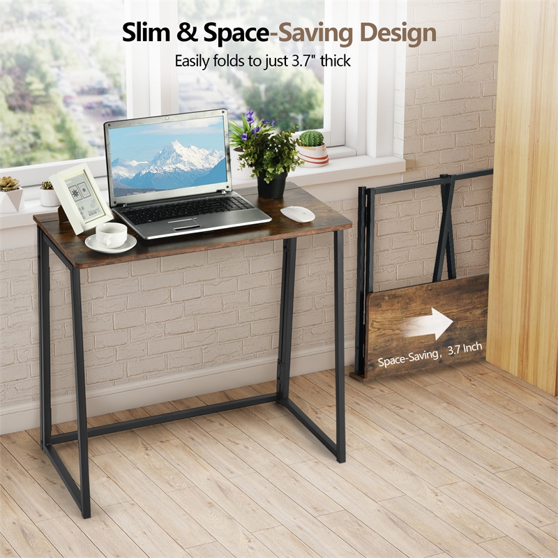 Homycasa Foldable Walnut Home Office Desk with MDF Top