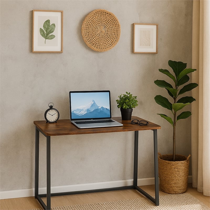 Homycasa Foldable Walnut Home Office Desk with MDF Top