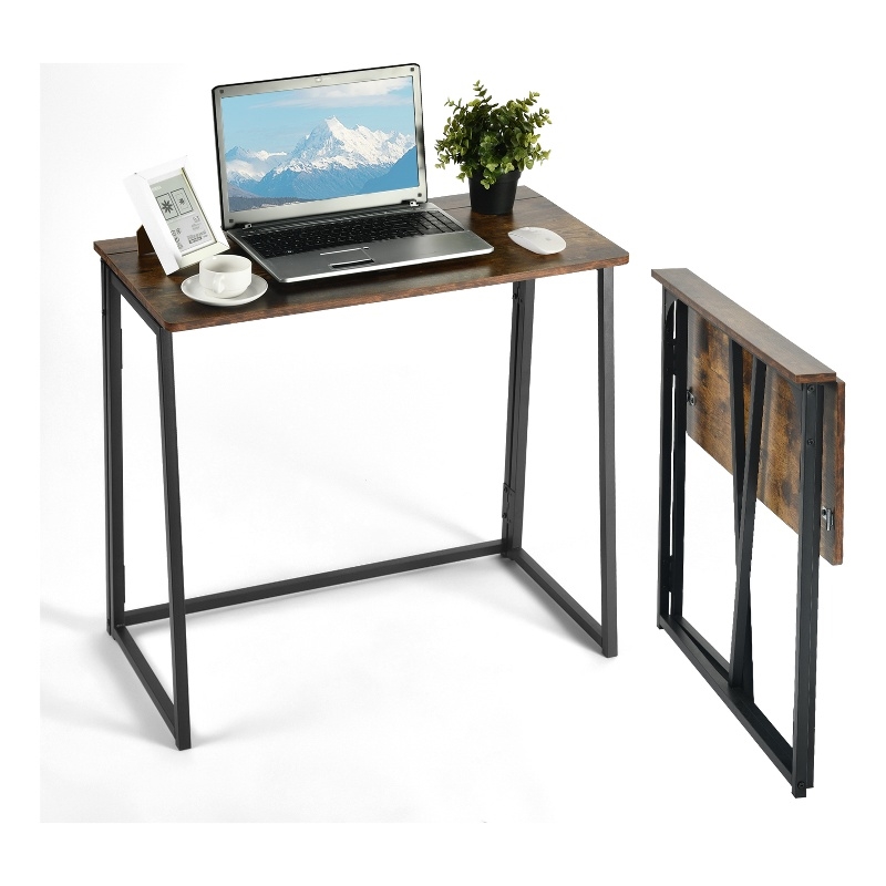 Homycasa Foldable Walnut Home Office Desk with MDF Top