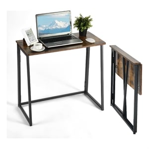 Homycasa Foldable Walnut Home Office Desk with MDF Top