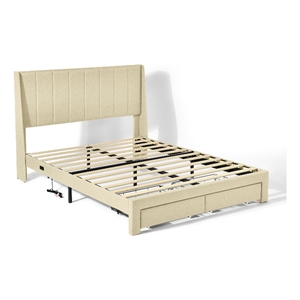 Homycasa Queen Size Bed Frame with Storage Drawers in Beige