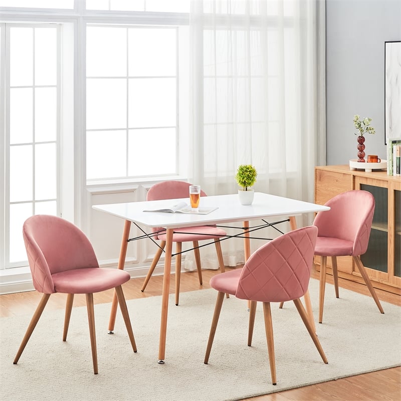 Homycasa Set of 2 Rose Velvet Dining Chairs with Oak Finish Metal Legs