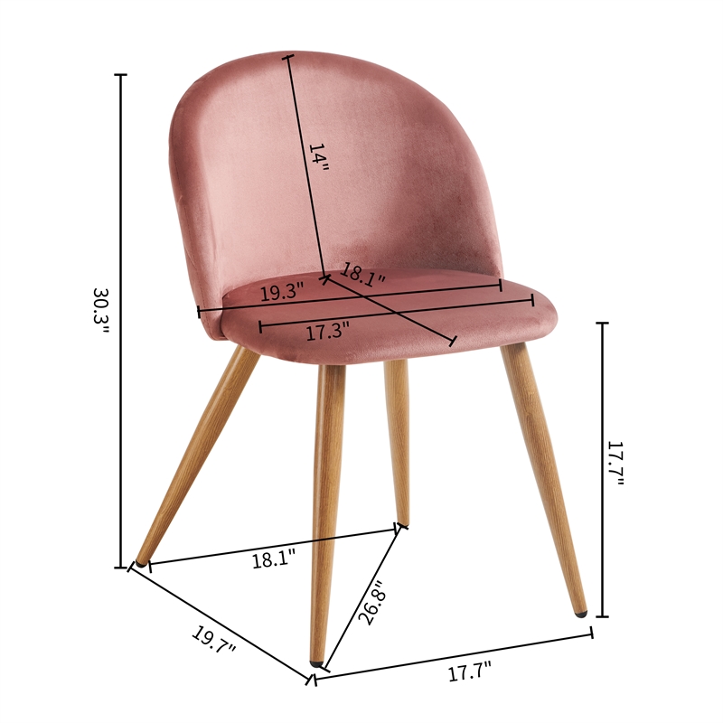 Homycasa Set of 2 Rose Velvet Dining Chairs with Oak Finish Metal Legs