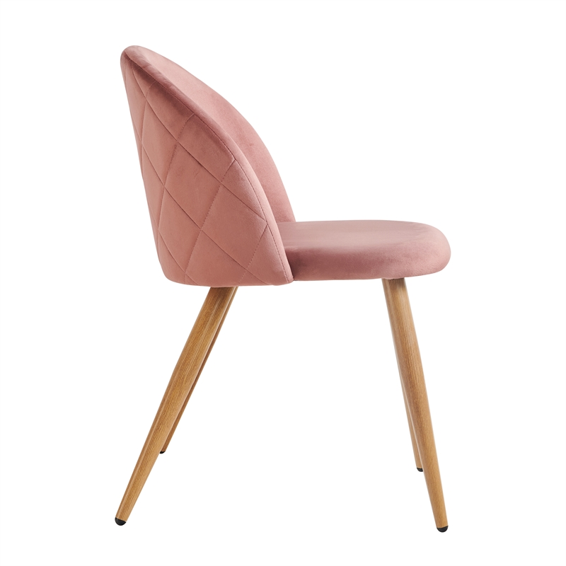 Homycasa Set of 2 Rose Velvet Dining Chairs with Oak Finish Metal Legs