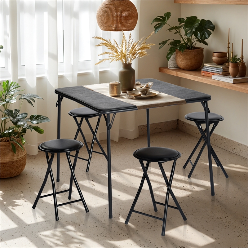 Homycasa Black Folding Chairs Set of 2 PVC Seat Metal Frame