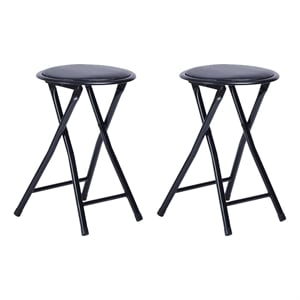 Homycasa Black Folding Chairs Set of 2 PVC Seat Metal Frame