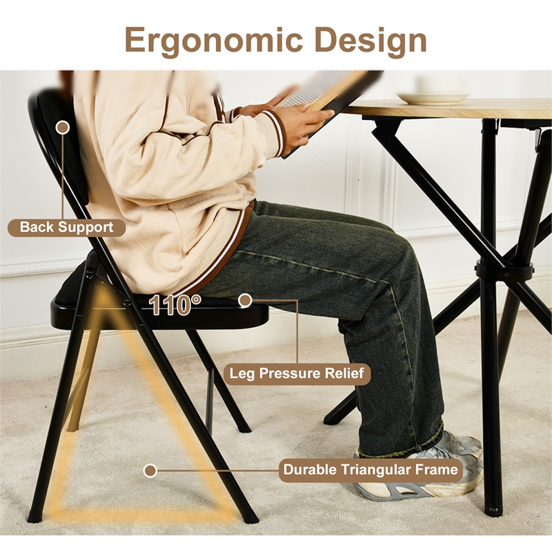 Homycasa Folding Chairs Set of 4 Padded Seat Black Metal