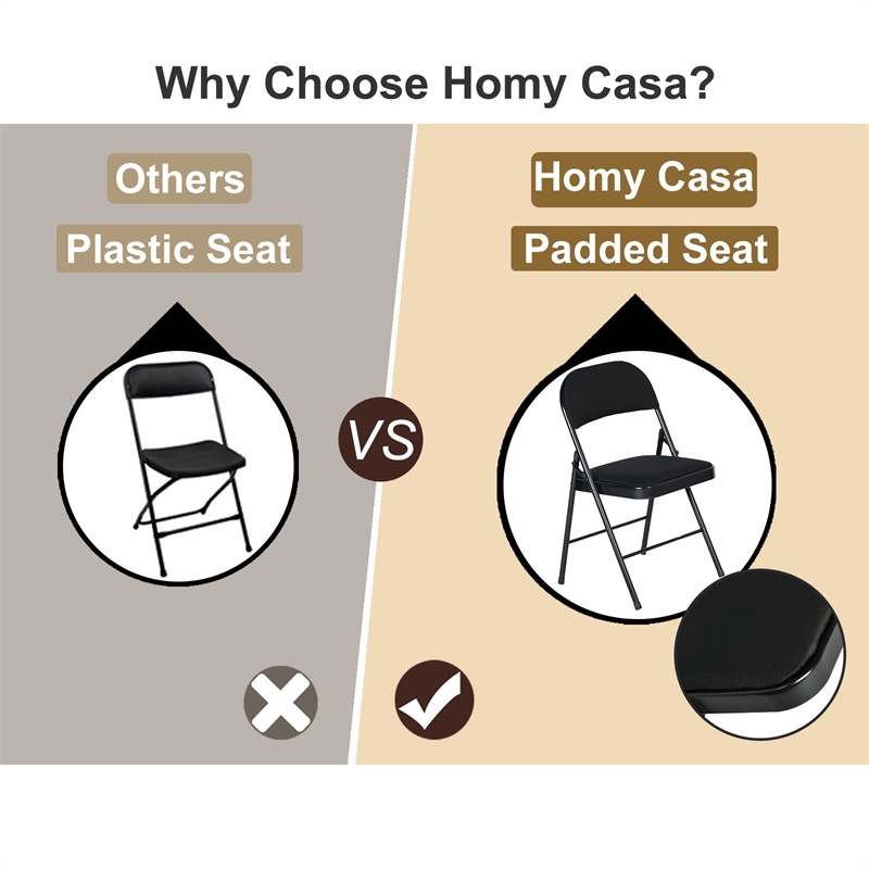 Homycasa Folding Chairs Set of 4 Padded Seat Black Metal
