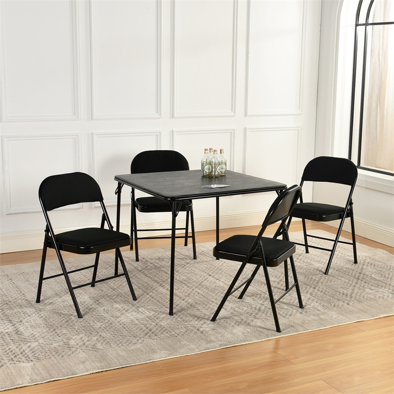Homycasa Folding Chairs Set of 4 Padded Seat Black Metal