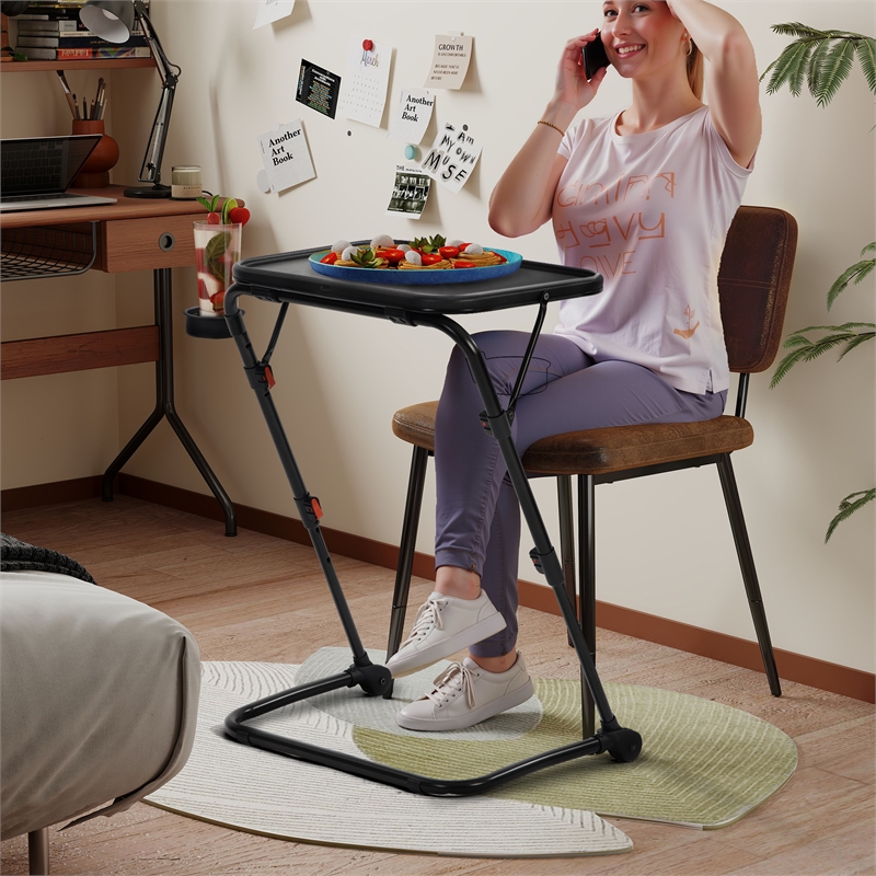 Homycasa Adjustable Folding TV Dining Tray Table with Cup Holder Black