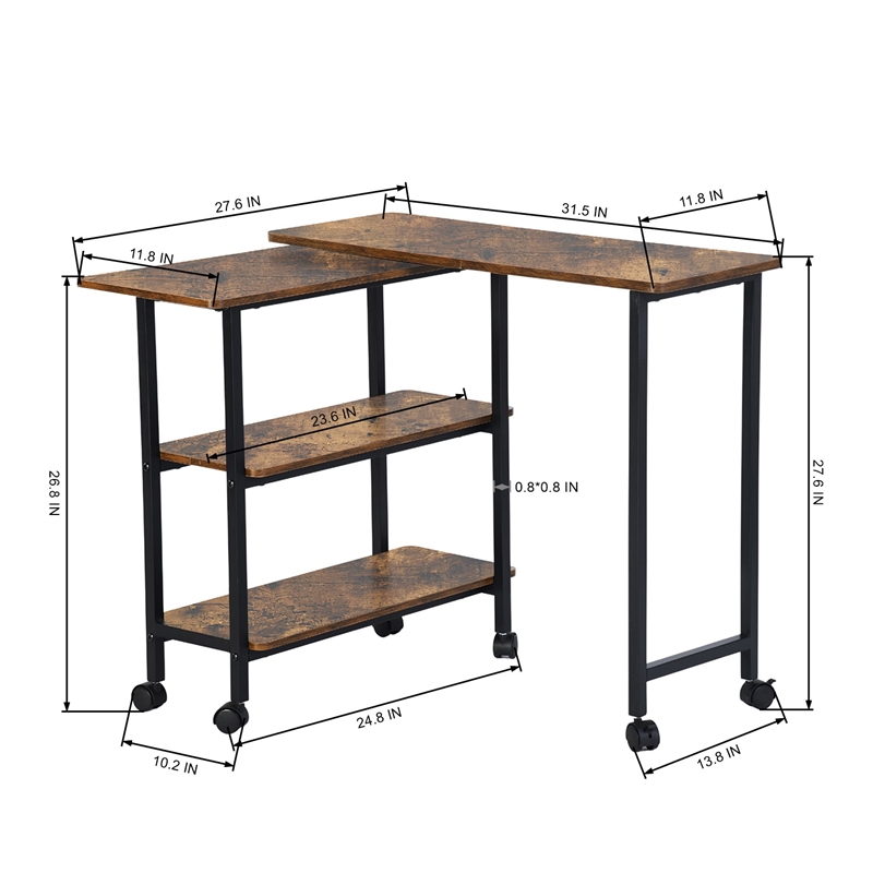 Homycasa Adjustable and Foldable Rustic Kitchen Cart with Storage Walnut