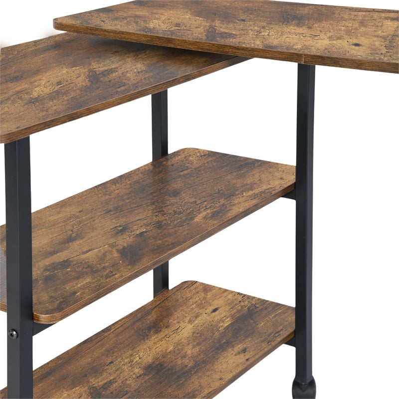 Homycasa Adjustable and Foldable Rustic Kitchen Cart with Storage Walnut